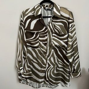 Zara Olive Zebra Striped Satin Shirt